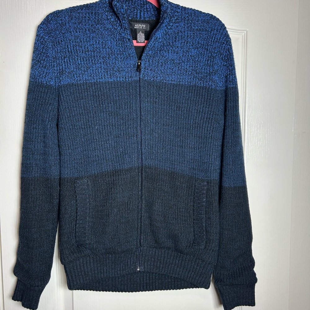 Alfani Men's Zip-Up Sweater in Blue and Gray